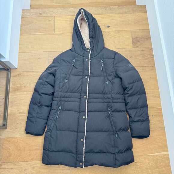 Lauren Ralph Lauren Black Long Down Hooded Quilted Puffer Coat Medium - Picture 10 of 16